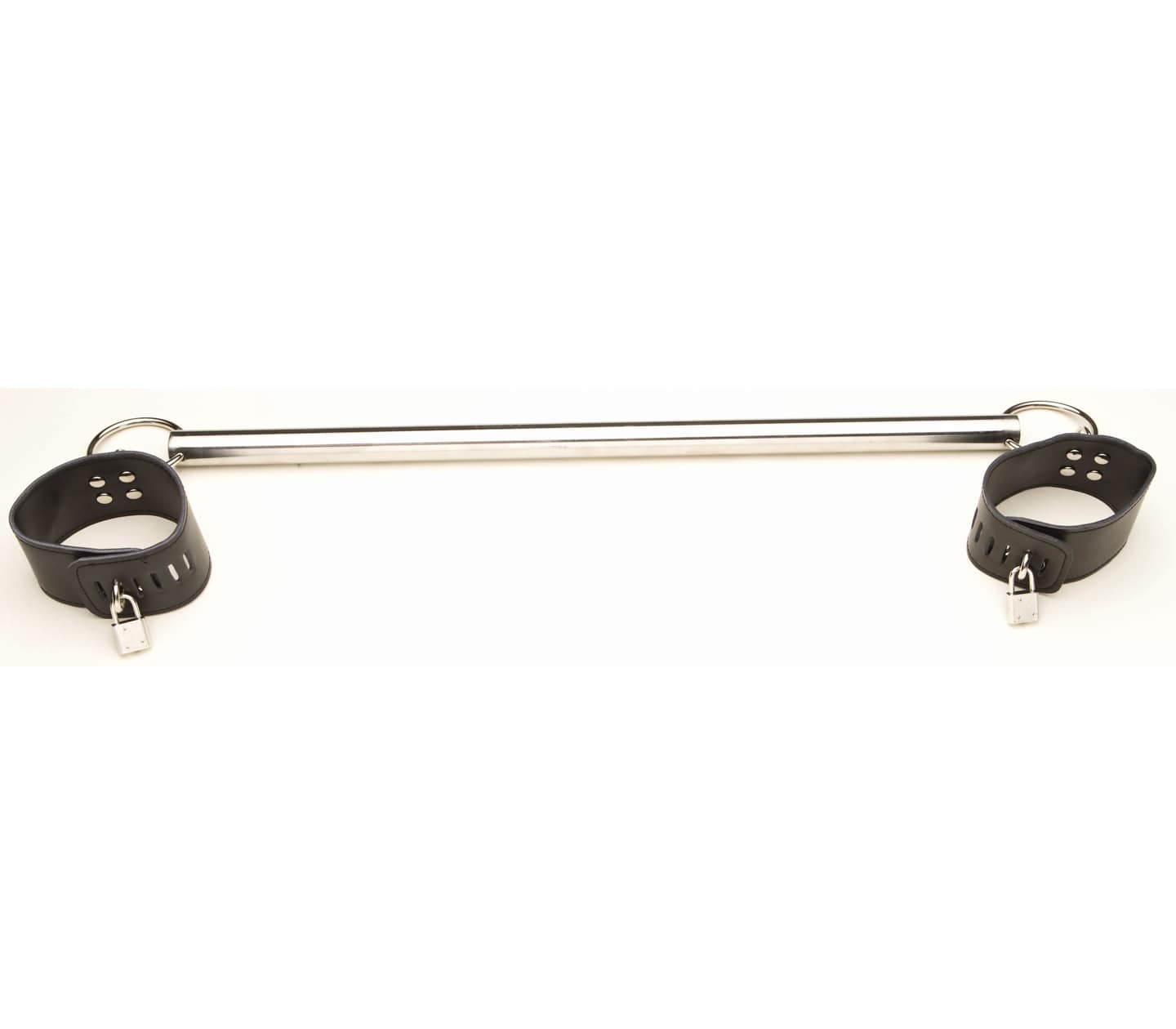 Love In Leather Metal Spreader Bar With Lockable, Edge Machined Black Leatherette Cuffs