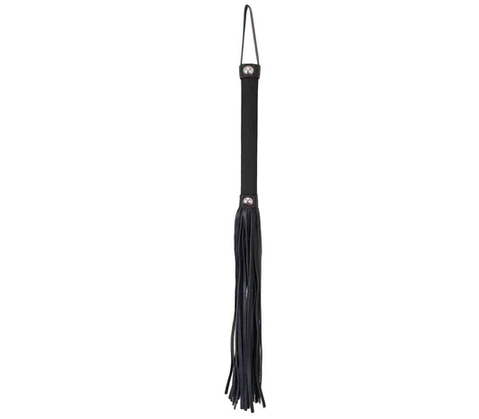 Love In Leather Satin Handle Flogger With Soft Black Faux Leather Tails WHI036