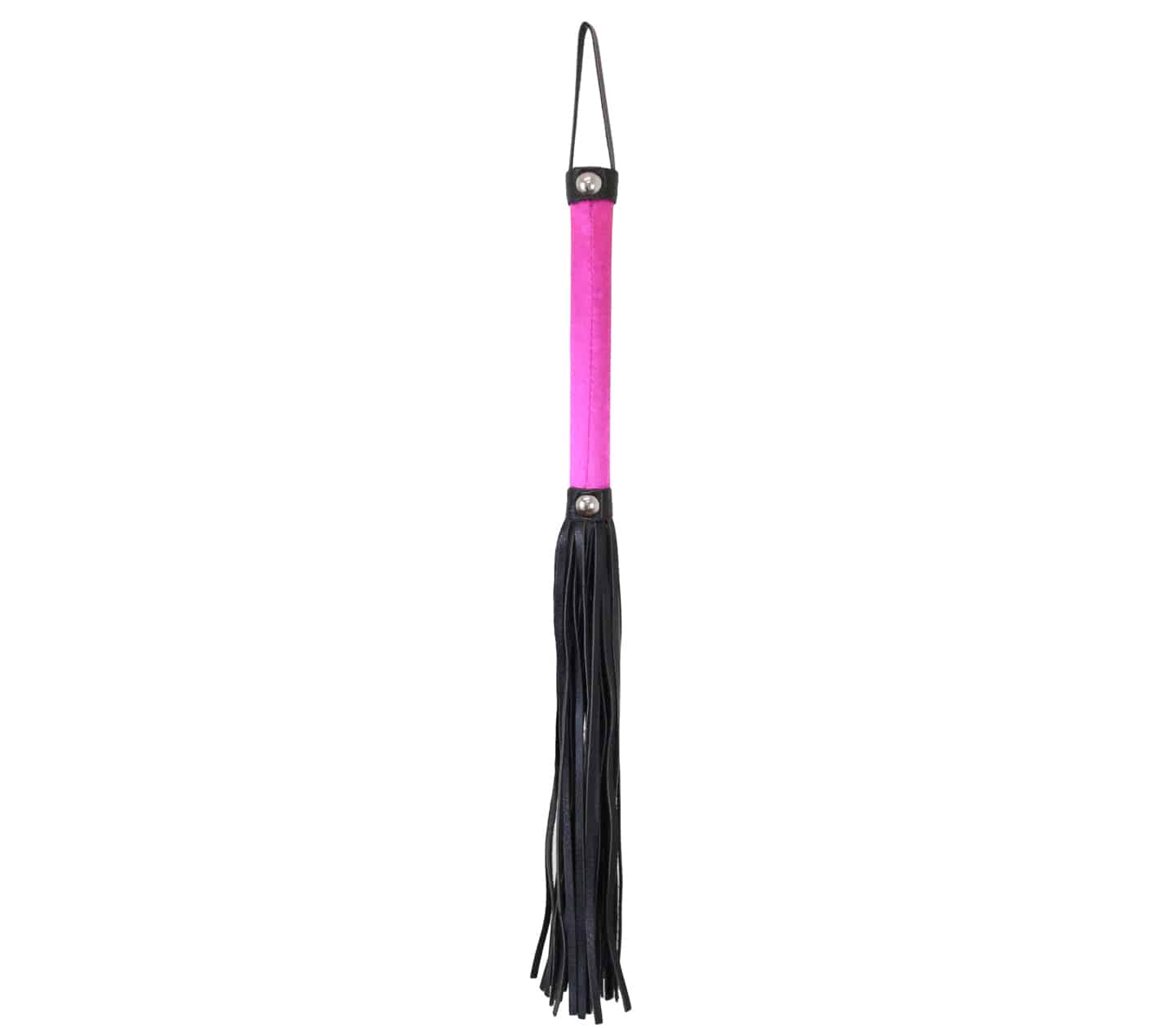 Love In Leather Satin Handle Flogger With Soft Black Faux Leather Tails WHI036