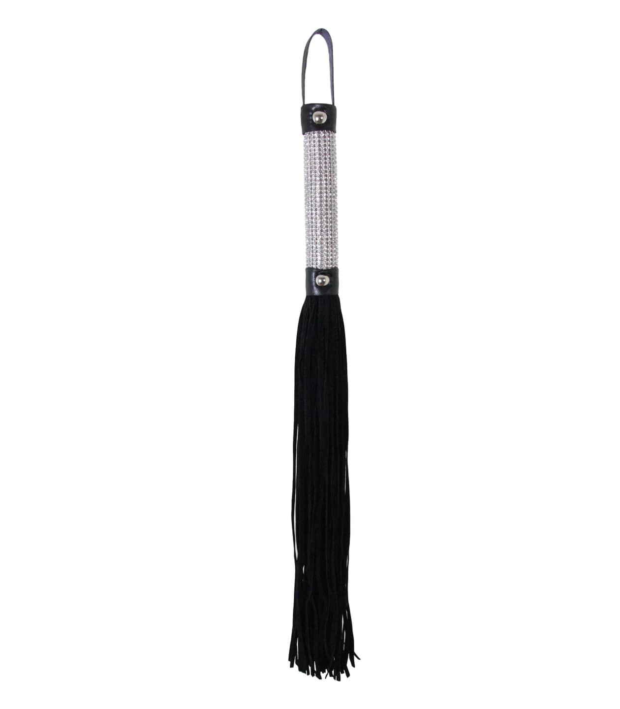 Love In Leather Sparkly Rhinestone Handle Flogger With Soft Black Faux Suede Tails WHI047