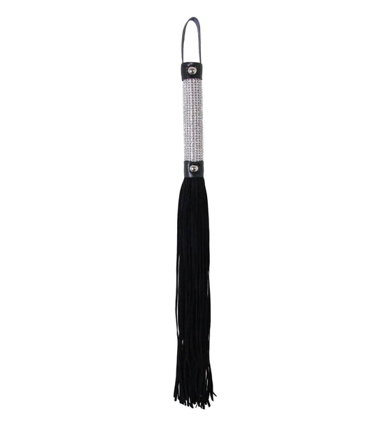 Love In Leather Sparkly Rhinestone Handle Flogger With Soft Black Faux Suede Tails WHI047