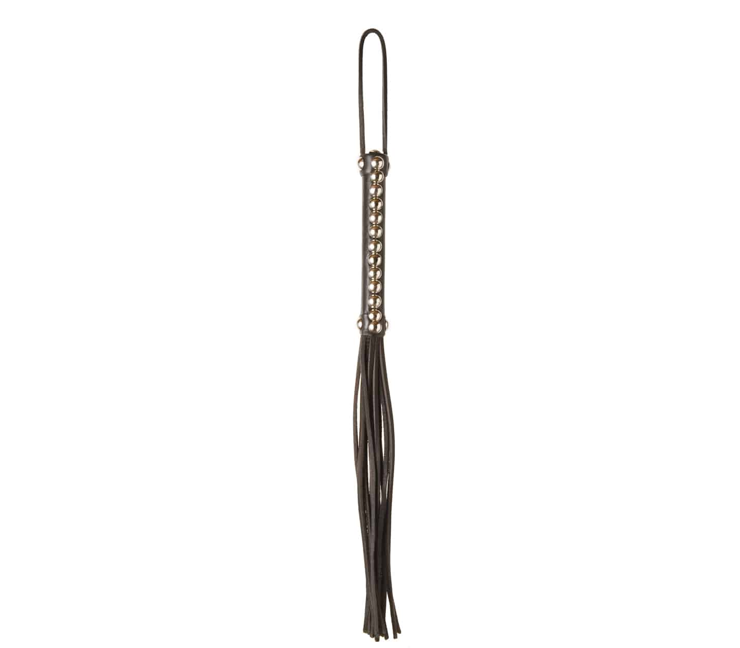 Love In Leather Black Leather Whip With Silver Studded Handle And Hard Leather Tails WHI053