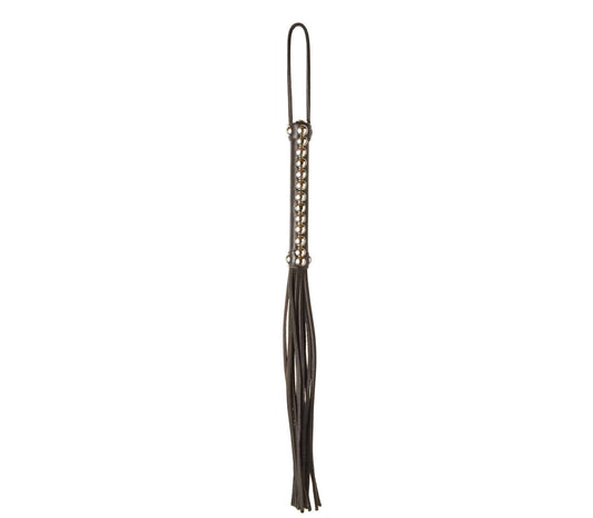 Love In Leather Black Leather Whip With Silver Studded Handle And Hard Leather Tails WHI053