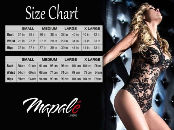 Mapale Wet Look w Sheer Mesh 2 Pc Set Black S/M or L/XL