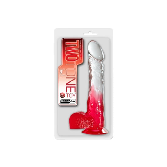 Excellent Power Two Tone 8" PVC Dong in Clear/Red (With Balls)