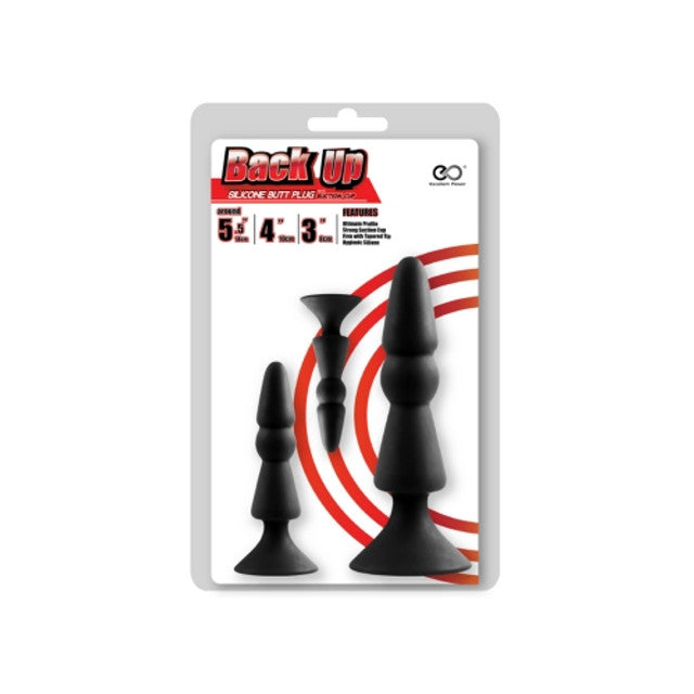 Excellent Power Back Up 3 in 1 Tiered Kit - Butt Plug Set - Black