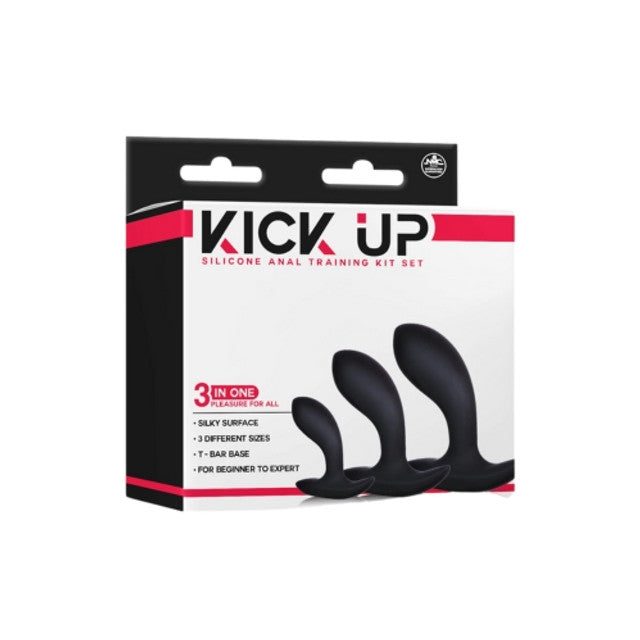 Excellent Power Kick Up - 3 in 1 Silicone Anal Training Set Black 4A