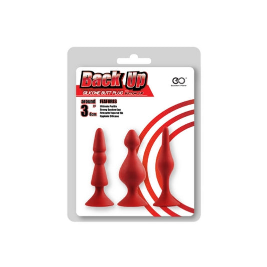 Excellent Power Back Up 3 in 1 Assorted Kit - Butt Plug Set - Red