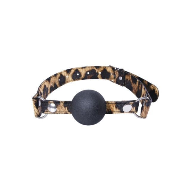 Excellent Power Leopard Frenzy PU Leather with Silicone Ball Gag