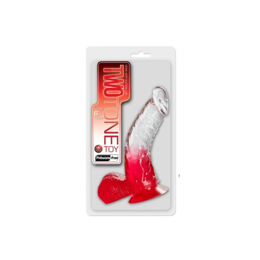 Excellent Power Two Tone 6" PVC Dong in Clear/Red (With Balls)
