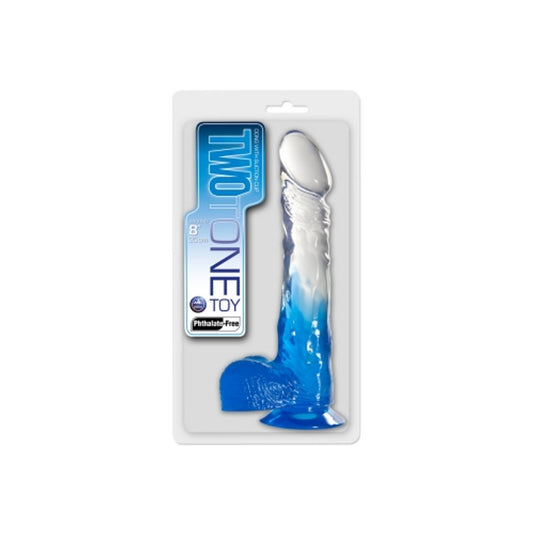 Excellent Power Two Tone 8" PVC Dong in Clear/Blue (With Balls)