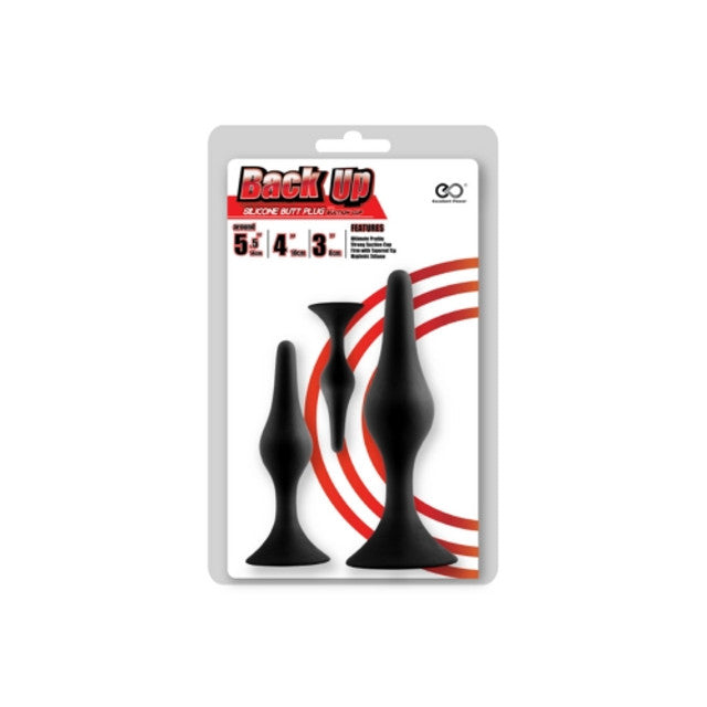 Excellent Power Back Up 3 in 1 Smooth Kit - Butt Plug Set - Black