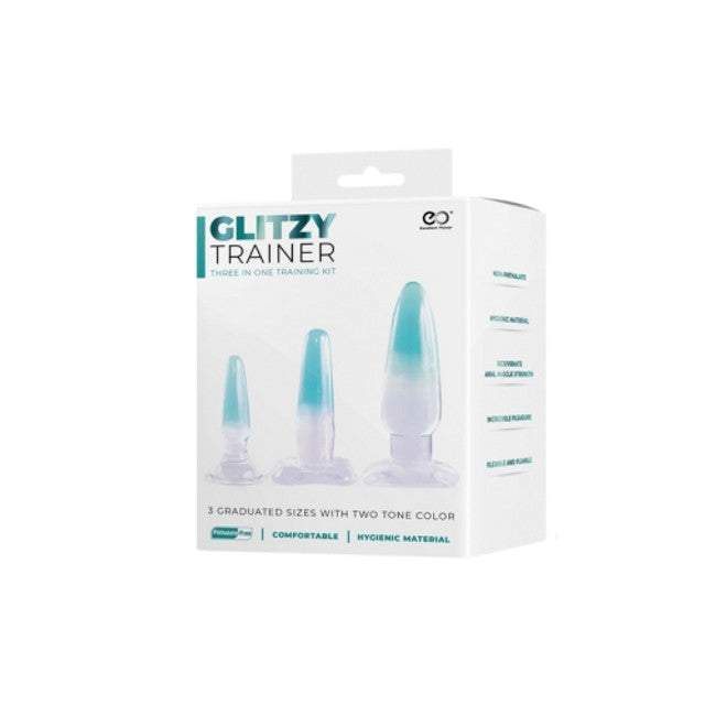 Excellent Power Glitzy Trainer 3 in 1 PVC Anal Plug Kit Multiple Sizes - Transparent