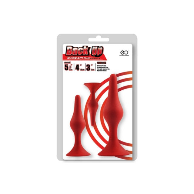 Excellent Power Back Up 3 in 1 Smooth Kit - Butt Plug Set - Red