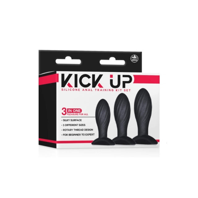 Excellent Power Kick Up - 3 in 1 Silicone Anal Training Set Black 5A