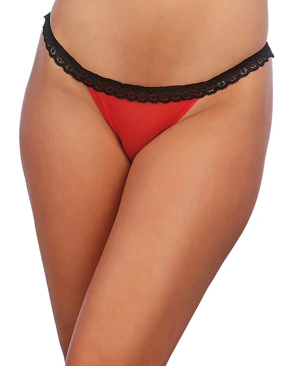 Dreamgirl Open Back Bikini Panty Hot Pink/Red - Size S/M/L/XL