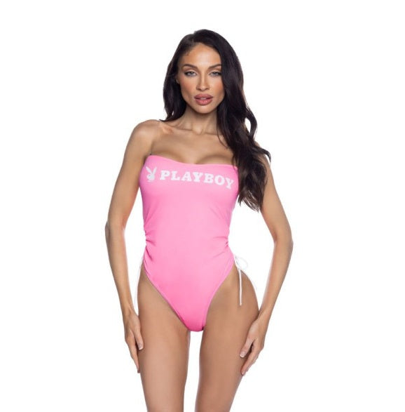 PlayBoy Pink 1 Pc Swimsuit with Ruched Side Ties & Removable Clear Straps Size XS/S/M/L
