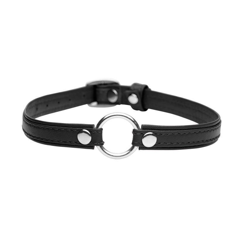 Master Series Sex Pet Leather Choker with Silver Ring Black