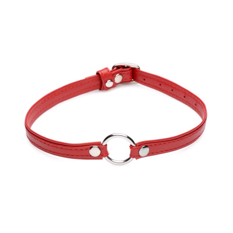 Master Series Fiery Pet Leather Choker with Silver Ring Red