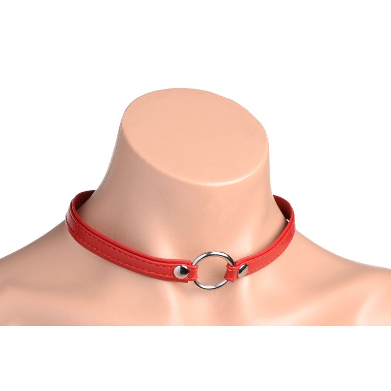 Master Series Fiery Pet Leather Choker with Silver Ring Red