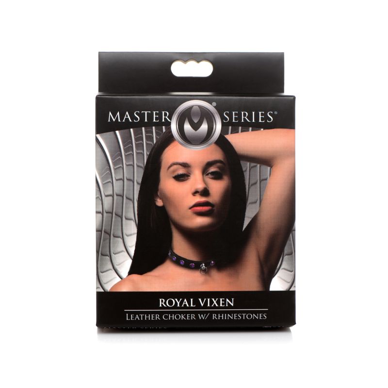 Master Series Bling Vixen Leather Choker w/ Purple Rhinestones