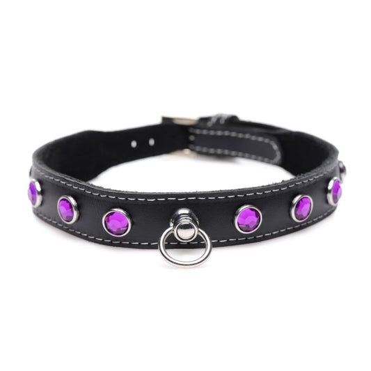 Master Series Bling Vixen Leather Choker w/ Purple Rhinestones