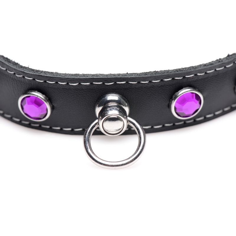 Master Series Bling Vixen Leather Choker w/ Purple Rhinestones