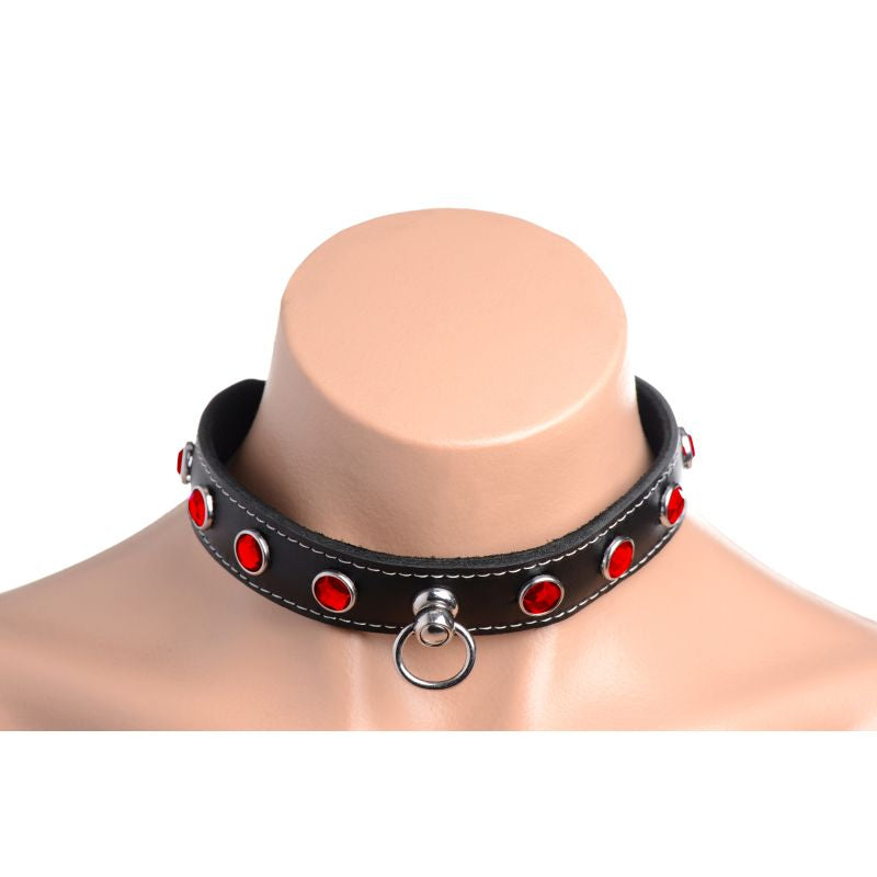 Master Series Bling Vixen Leather Choker w/ Red Rhinestones