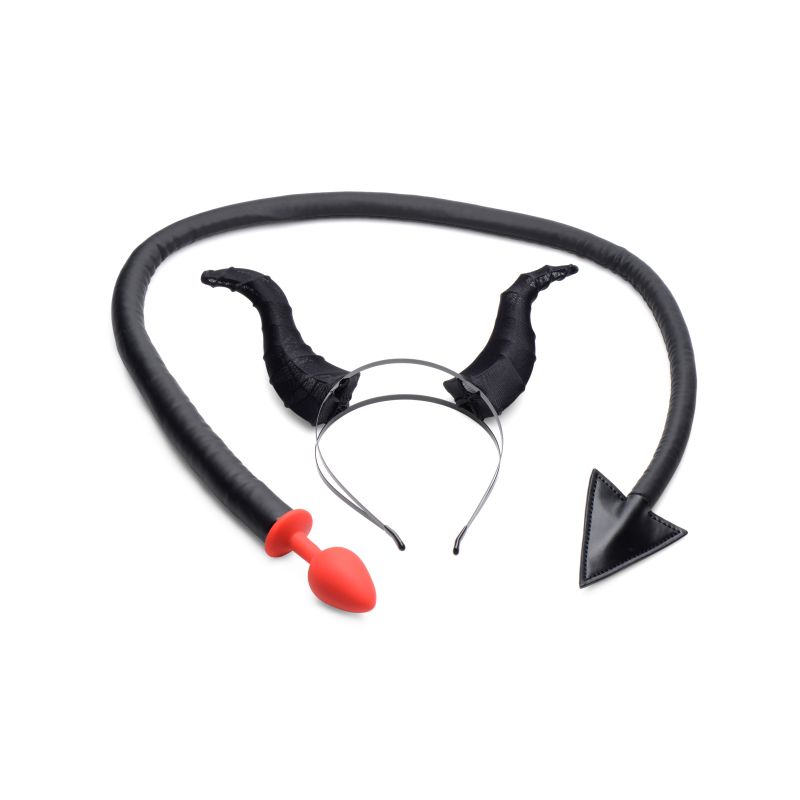 Tailz Devil Tail Anal Plug & Horn Set Black