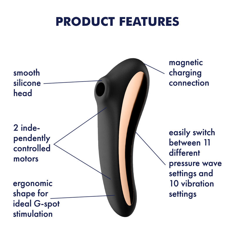 Satisfyer Dual Kiss USB-Rechargeable Clitoral Stimulator - Black