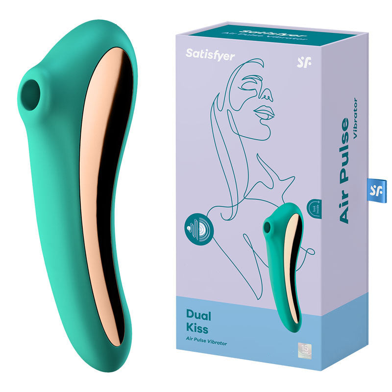 Satisfyer Dual Kiss USB-Rechargeable Clitoral Stimulator - Turquoise
