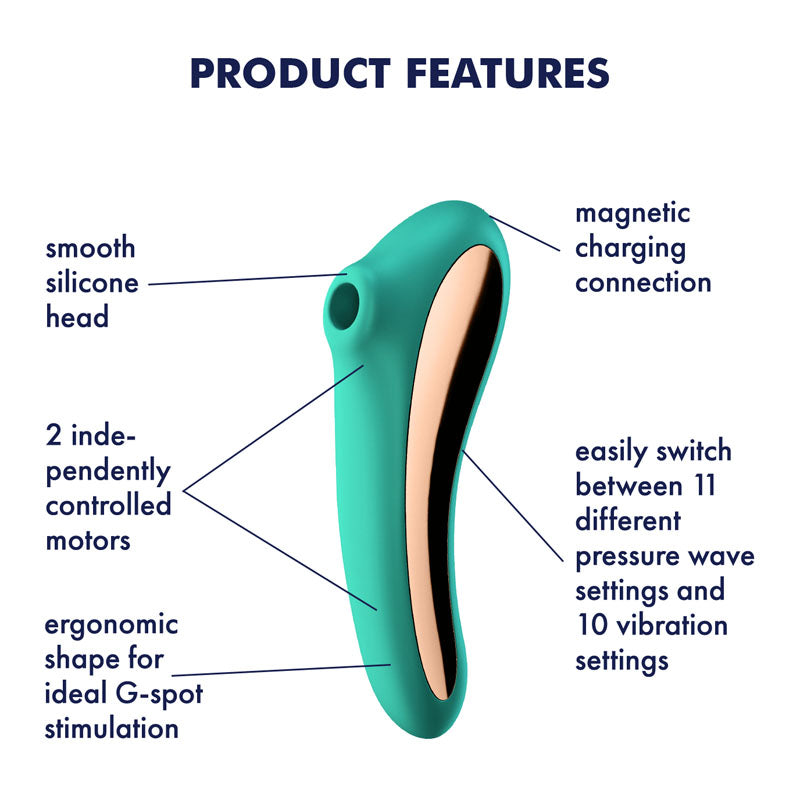 Satisfyer Dual Kiss USB-Rechargeable Clitoral Stimulator - Turquoise