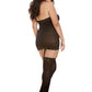 Dreamgirl Plus Size Sheer Garter Bodystocking with Thigh High Black Size Queen