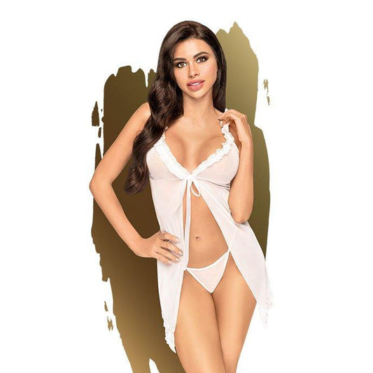 Penthouse After Sunset Ruffle Babydoll with Thong White Size M/L or L/XL