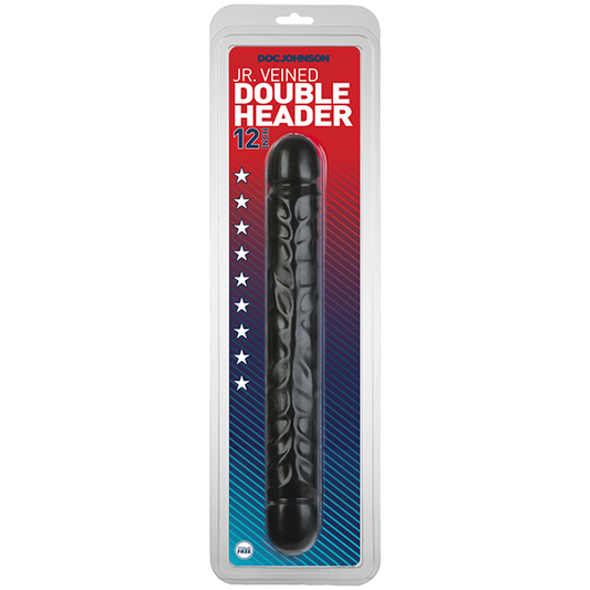 Doc Johnson Jr. Veined Double Header 12" Black Dildo Dong