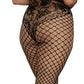 Dreamgirl Plus Size Open-Cup Bodystocking with Knitted Lace 'Teddy' Design Black Size Queen