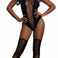 Dreamgirl Women's Opaque Seamless Criss-Cross Teddy and Matching Stockings Set Black Size OS