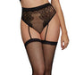 Dreamgirl Lingerie Bralette, Garter & Panty & Thigh High Stockings Black Size OS