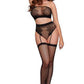 Dreamgirl Lingerie Bralette, Garter & Panty & Thigh High Stockings Black Size OS