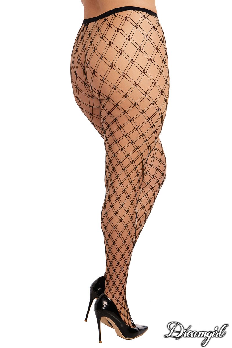 Dreamgirl Plus Size Double Knitted Fence Net Pantyhose Black Size OSX