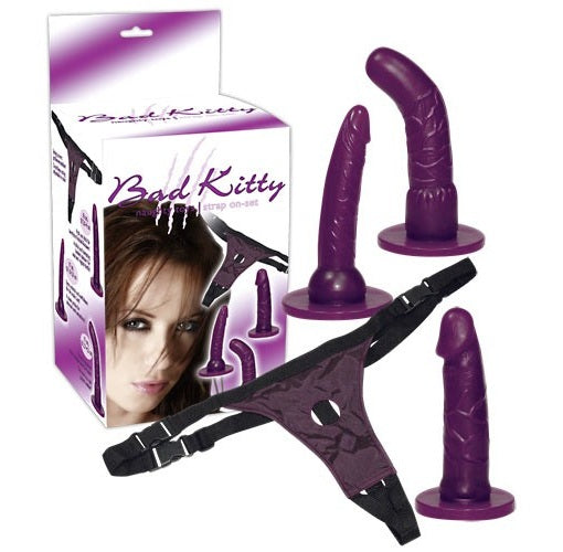 Bad Kitty Strap-On Kit + 3 Dildos Purple