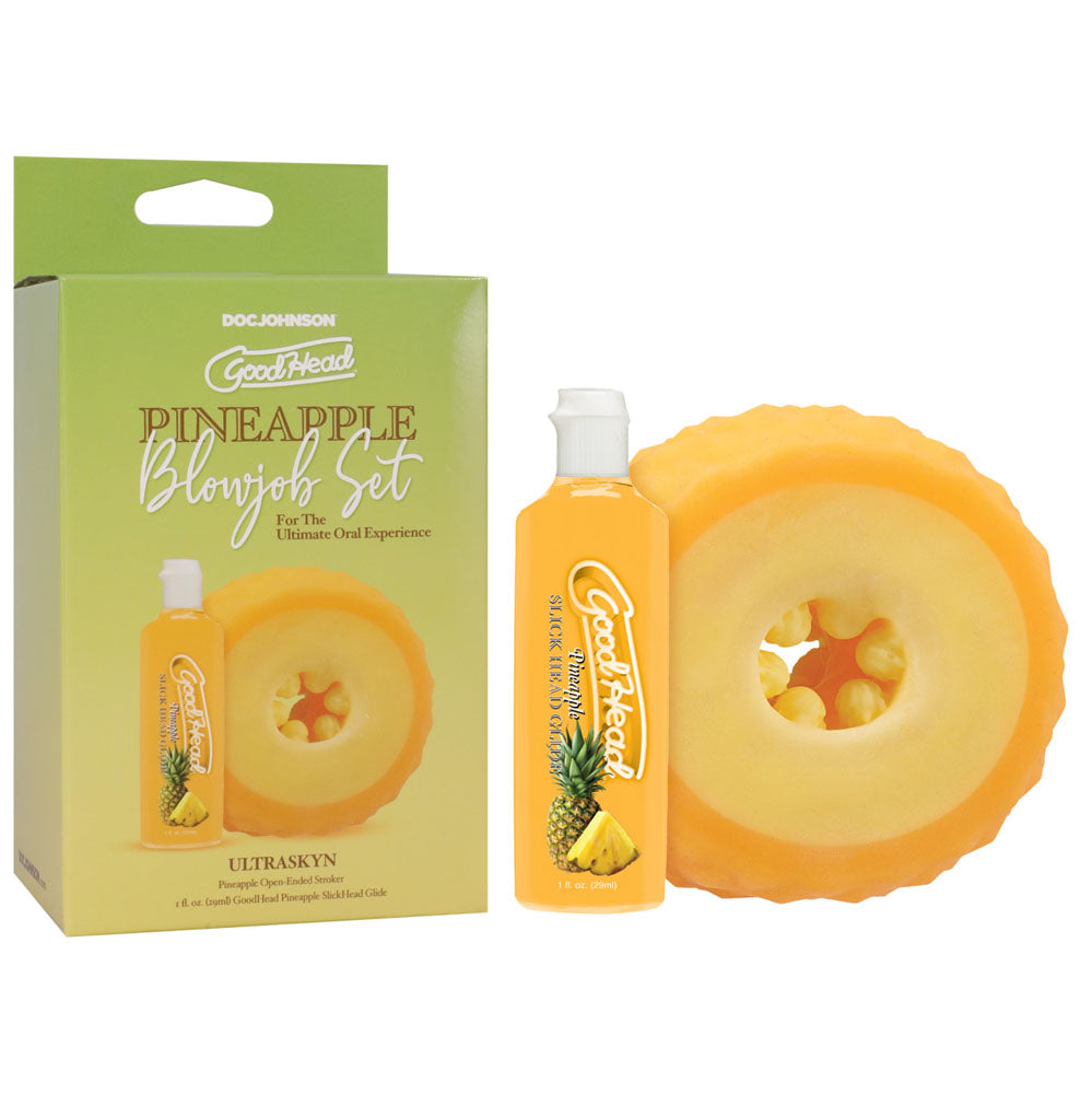 Doc Johnson GoodHead Pineapple Blowjob Set - Pineapple Stroker + Slick Head Glide