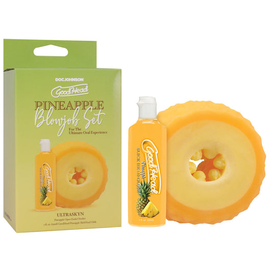 Doc Johnson GoodHead Pineapple Blowjob Set - Pineapple Stroker + Slick Head Glide
