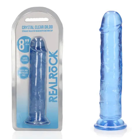 Shots Toys | REALROCK Crystal Clear 8" Straight Dildo No Balls - Blue