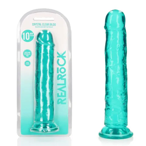 Shots Toys | REALROCK Crystal Clear 10" Straight Dildo No Balls - Turquoise