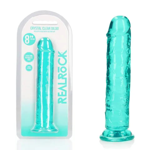 Shots Toys | REALROCK Crystal Clear 8" Straight Dildo No Balls - Turquoise