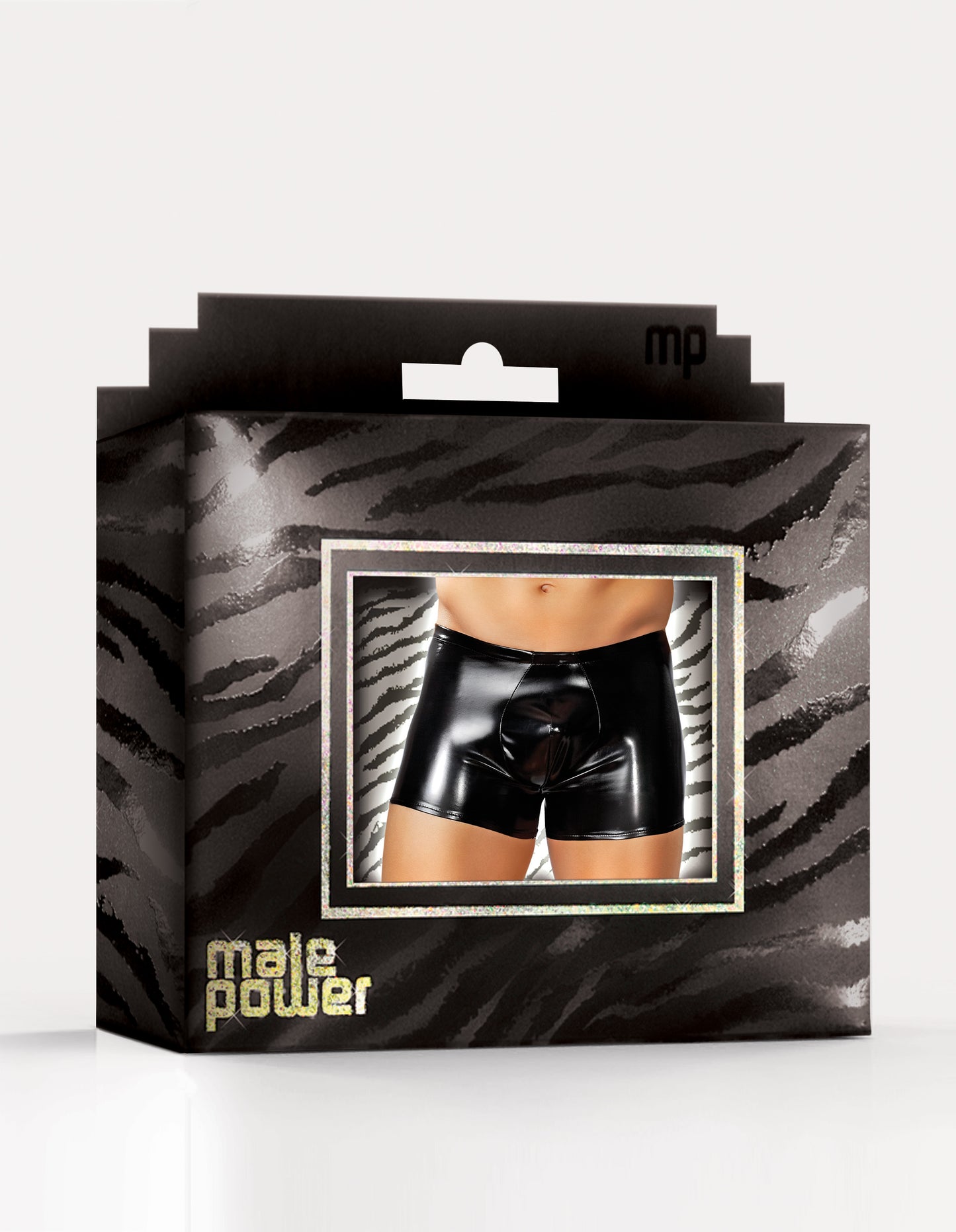Male Power Pouch Short Wet Look Black Size S