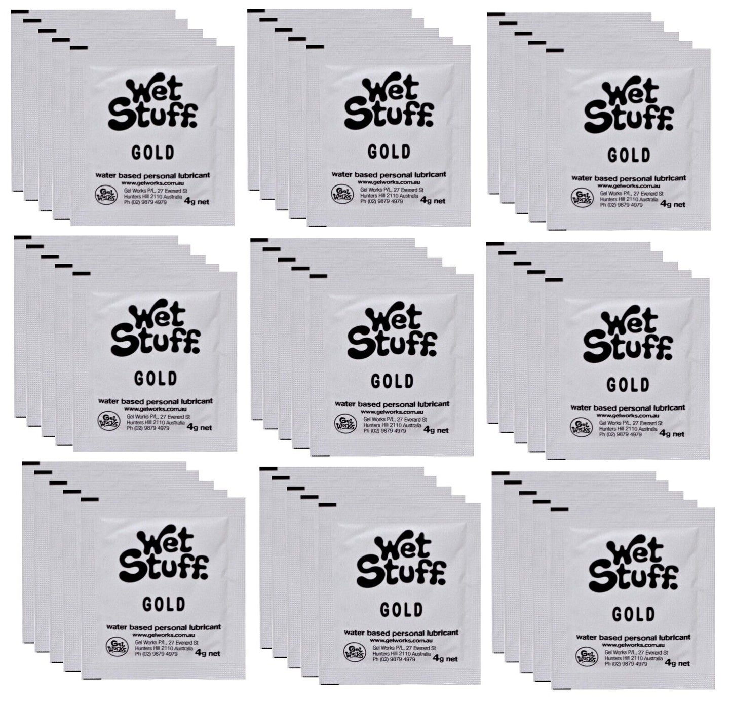 Wet Stuff Gold Water Based Lubricant Travel 4g 1/5/10/15/20/25/50/100/1000 Sachets