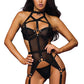 Dreamgirl Stretch Mess and Elastic Bustier - Matching G-string Black One Size OS