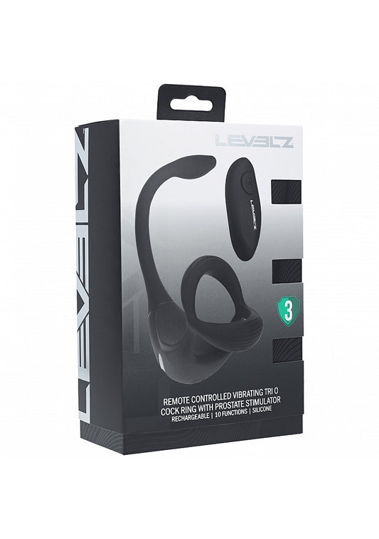 Shots Toys | LEVELZ - Remote Control Vibrating Silicone Tri O Cock Ring with Prostate Stimulator - Black